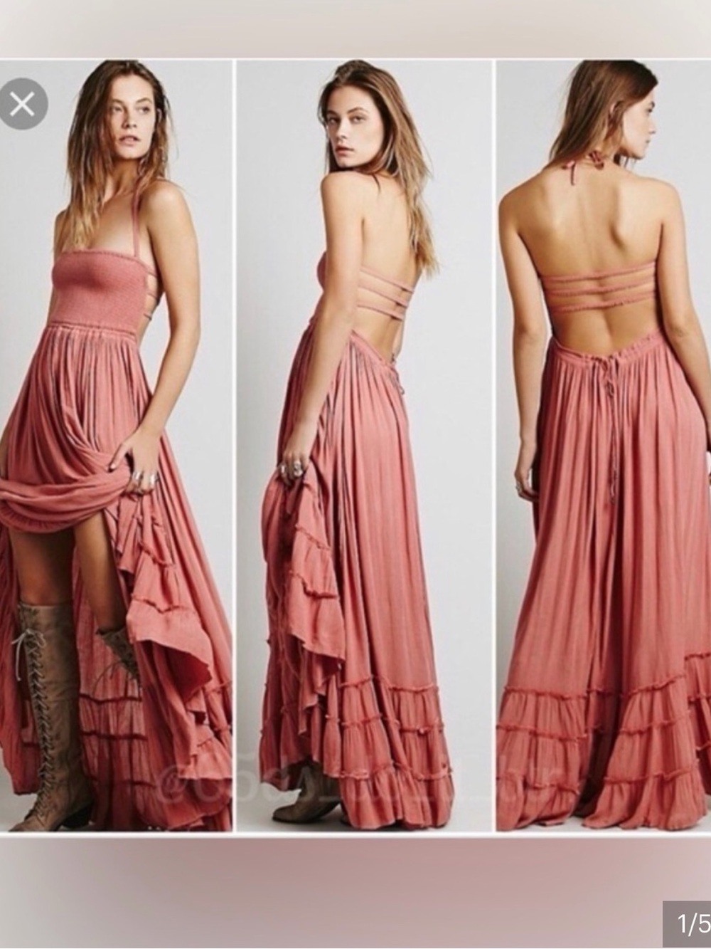 Rare Free People Dusty Rose Tiered Maxi Dress